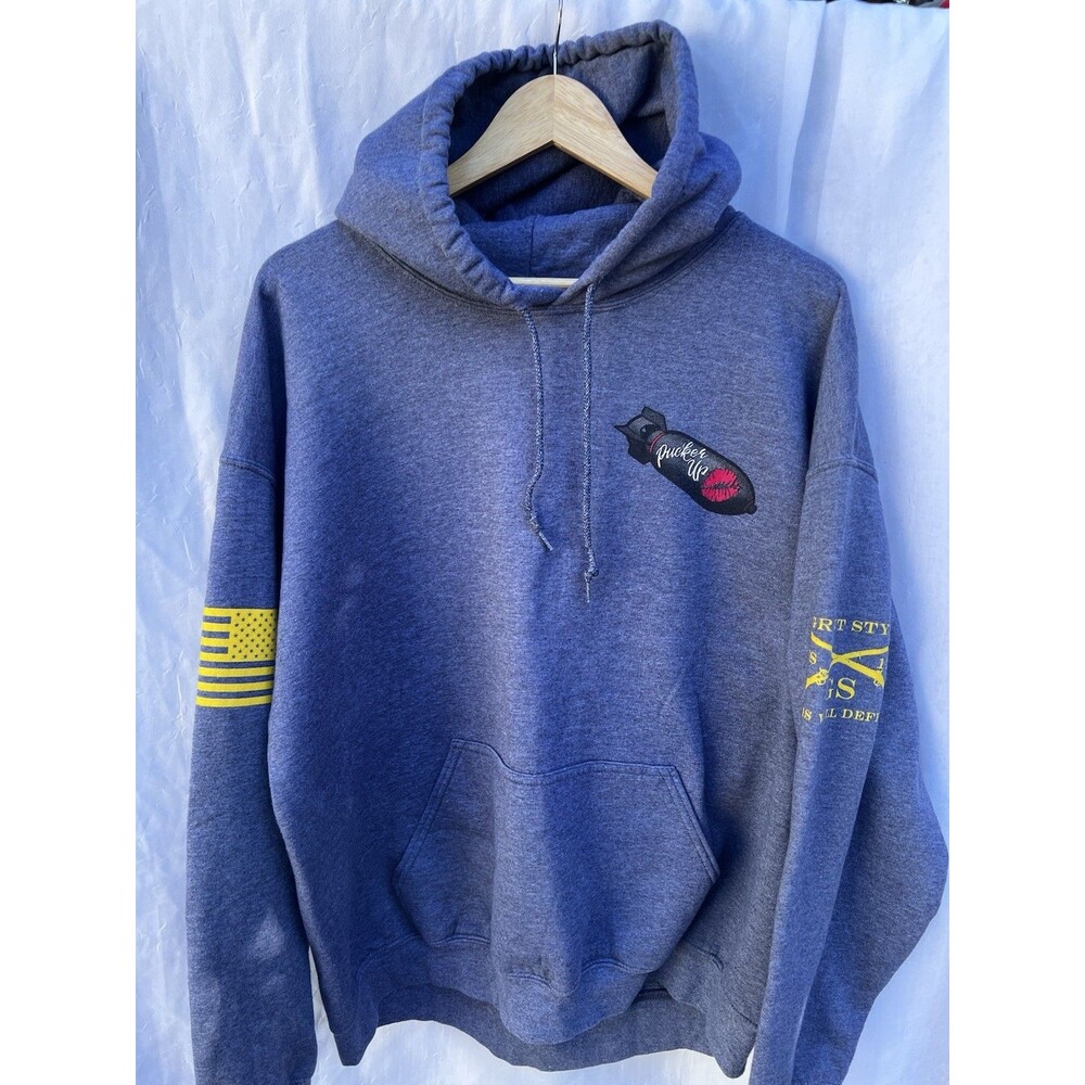Grunt Style Kiss My Arsenal Hoodie Men’s XL Gray Pin Up Bomb Graphic USA Carry - Picture 12 of 12